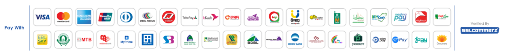 Supported Payment Gateways: bKash, Nagad, Visa, Mastercard, AMEX